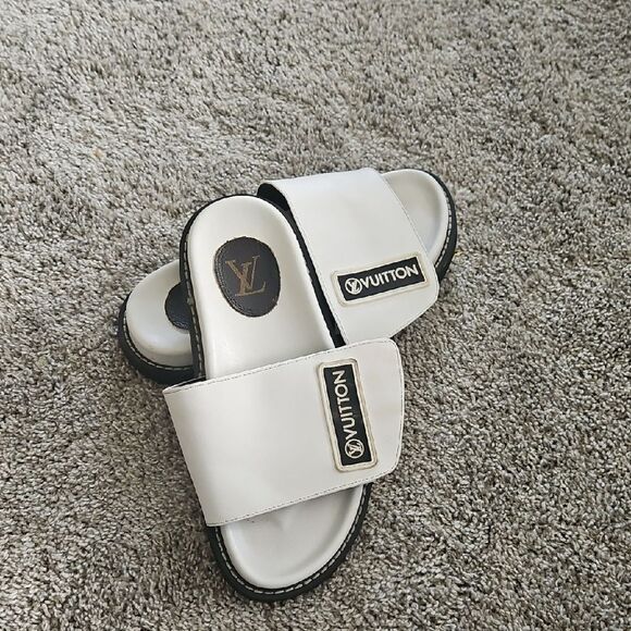 Louis Vuitton Cream Slides with Black Accents - Picture 1 of 9